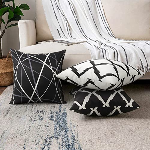 JASEN Set of 2 Outdoor Waterproof Throw Pillow Covers Black and White Striped Decorative Pillow for Patio Garden Sofa Chairs 18x18 inch