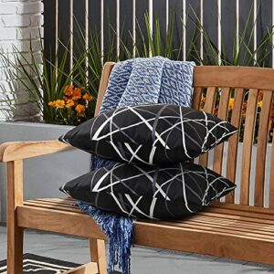 JASEN Set of 2 Outdoor Waterproof Throw Pillow Covers Black and White Striped Decorative Pillow for Patio Garden Sofa Chairs 18x18 inch