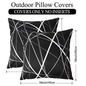 JASEN Set of 2 Outdoor Waterproof Throw Pillow Covers Black and White Striped Decorative Pillow for Patio Garden Sofa Chairs 18x18 inch