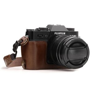 megagear mg958 ever ready leather camera half case and strap compatible with fujifilm x-t30 mii, x-t30, x-t20, x-t10 – dark brown