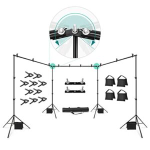 julius studio 30 feet max crossbar, 250° rotatable angle, triple wide telescopic backdrop stands, background support system with 10 spring clamps and 4 counter weight sand bags, jsag795