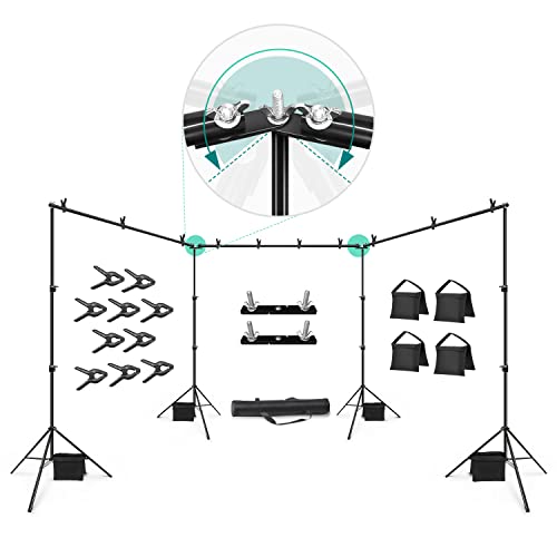 Julius Studio 30 feet Max Crossbar, 250° Rotatable Angle, Triple Wide Telescopic Backdrop Stands, Background Support System with 10 Spring Clamps and 4 Counter Weight Sand Bags, JSAG795