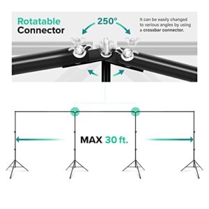 Julius Studio 30 feet Max Crossbar, 250° Rotatable Angle, Triple Wide Telescopic Backdrop Stands, Background Support System with 10 Spring Clamps and 4 Counter Weight Sand Bags, JSAG795