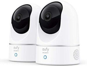 eufy security s220 indoor cam 2-cam kit, 2k security indoor camera pan & tilt, plug-in camera with wi-fi, human & pet ai, voice assistant compatibility, motion tracking, homebase not compatible