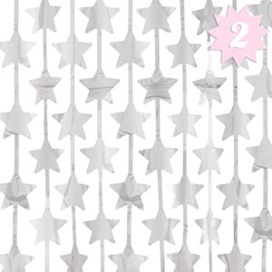 xo, fetti silver star foil curtain party decorations – set of 2 | fourth of july, bachelorette matte fringe backdrop, birthday photo booth,wedding, new years eve