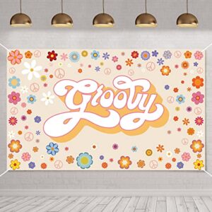 groovy party backdrop banner hippie birthday two groovy party decoration daisy flower boho party photography backdrop groovy party supplies for baby shower, 70.8 x 43.3 inch(groovy pattern)