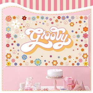 Groovy Party Backdrop Banner Hippie Birthday Two Groovy Party Decoration Daisy Flower Boho Party Photography Backdrop Groovy Party Supplies for Baby Shower, 70.8 x 43.3 Inch(Groovy Pattern)