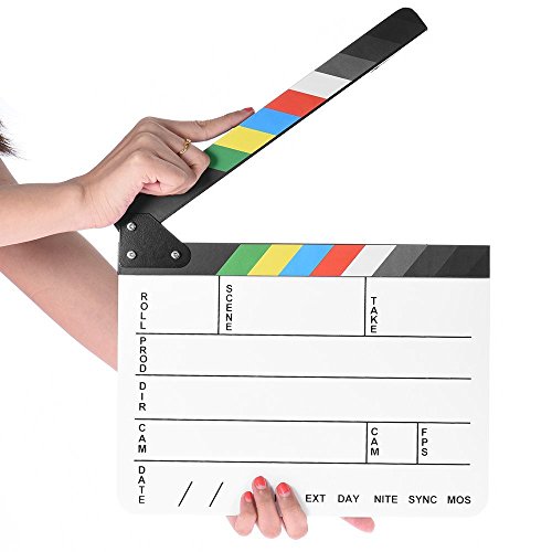 Professional Movie Directors Clapboard, Photography Studio Video TV Acrylic Clapper Board Dry Erase Film Slate Cut Action Scene Clapper with Color Sticks 9.6x11.7 inch/25x30cm, White