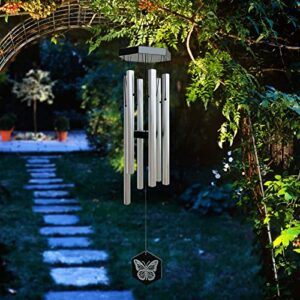 fonmy wind chimes outdoor w/butterfly sign memorial windchimes great wind chime gifts soothing melodic tones & bamboo/aluminum chime for garden home or yard-31 length silver chimes hanging decor.