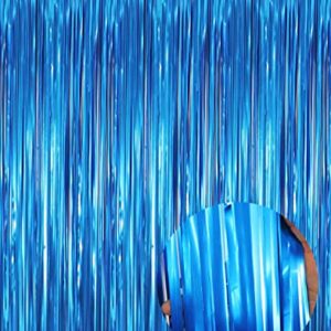 GOER 3.2 ft x 9.8 ft Metallic Tinsel Foil Fringe Curtains Party Photo Backdrop Party Streamers for Birthday,Graduation,New Year Eve Decorations Wedding Decor (1 Pack,Matte Blue)