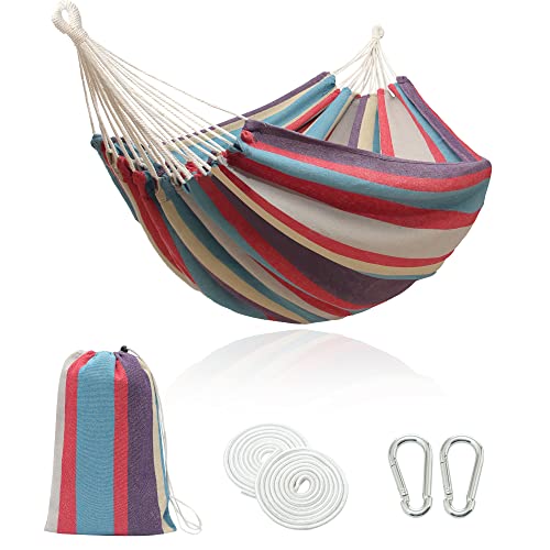 NORIDA Indoor Hammock Garden Cotton Hammocks with Tree Straps for Hanging Durable Up to 450lbs,Portable with Travel Bag, Comfortable Fabric Perfect for Outdoor Porch Patio Backyard(Blue Lashes)