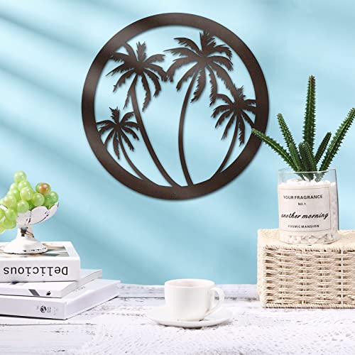 Metal Palm Tree Wall Plaque Hanging Palm Tree Decor Decorative Palm Tree Wall Art Antique Round Outdoor Metal Wall Art Tropical Wall Decor for Garden Home Patio Outdoor Supplies, 12 Inch