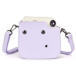 Phetium Protective Case Compatible with Instax Mini 7+ 7s 7c Instant Film Camera / Polaroid PIC-300, Premium Vegan Leather Bag Cover with Removable Strap (Purple)