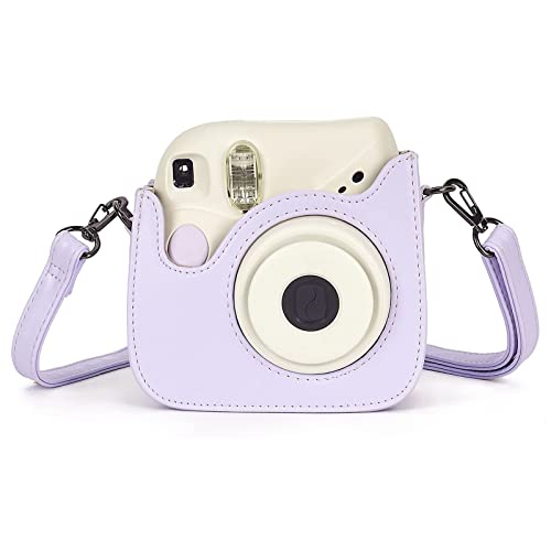 Phetium Protective Case Compatible with Instax Mini 7+ 7s 7c Instant Film Camera / Polaroid PIC-300, Premium Vegan Leather Bag Cover with Removable Strap (Purple)
