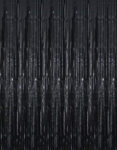 goer 6.4 ft x 9.8 ft metallic tinsel foil fringe curtains,pack of 2 party streamer backdrop for birthday,graduation decorations and new year eve (black)