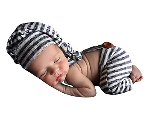 Giggle Angel Newborn Photography Props Set Baby Boy Picture Outfits Newborn Boy Overalls Photo Studio Shoot Clothes Boy Costume Hat (Grey)