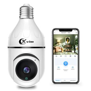 xvim 3mp wireless light bulb security camera, 2.4ghz wifi pan/tilt bulb camera, 360° ptz indoor/outdoor camera, night vision & 2 way audio