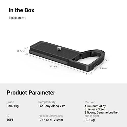 SmallRig Baseplate for Sony Alpha 7R V/ A7 IV, with QR Plate (for Arca) Quick Switch Between Tripod and Stabilizer (for DJI RS 2/RSC 2/RS 3 Pro), w/ Cold Shoe, Base Cold Shoe Mount Bracket - 3666