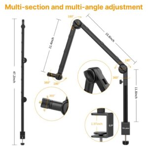JUSMO LS24 Overhead Camera Arm Desk Mount Stand, Top-Down Views Photography Videography, Heavy Duty Tabletop Overhead Tripod Boom Arm Rig for Camera, Microphone, Phone, Webcam, Lights