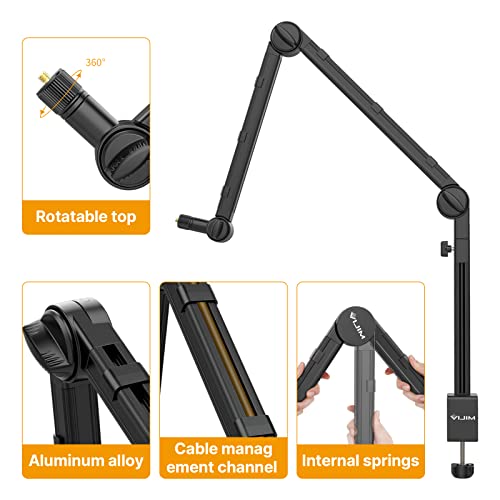 JUSMO LS24 Overhead Camera Arm Desk Mount Stand, Top-Down Views Photography Videography, Heavy Duty Tabletop Overhead Tripod Boom Arm Rig for Camera, Microphone, Phone, Webcam, Lights