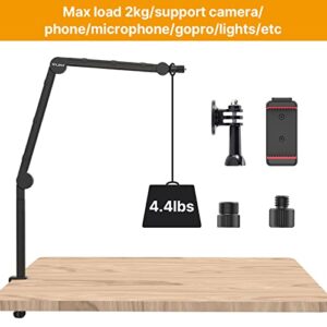 JUSMO LS24 Overhead Camera Arm Desk Mount Stand, Top-Down Views Photography Videography, Heavy Duty Tabletop Overhead Tripod Boom Arm Rig for Camera, Microphone, Phone, Webcam, Lights