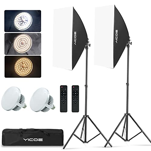 Softbox Lighting Kit, YICOE Photography Lighting Kit 2x19.7"x27.5" Continuous Lighting System with 5700K E27 LED Bulb and Remote for Portrait Product Portrait Video Fashion Photography…