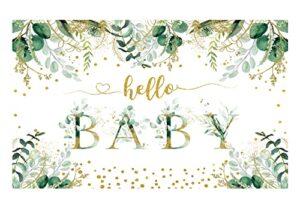 allenjoy greenery hello baby theme backdrop for jungle safari woodland birthday decor gender neutral welcome oh sweet baby boy girl party supplies decorations banner