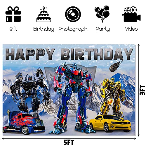 Cartoon Happy Birthday Party Backdrop, Kids Party Supplies Banner Photo Background for Boys Birthday Decoration 5 x 3FT