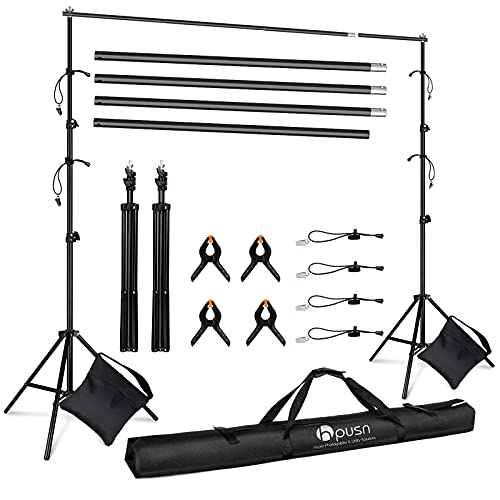 Hpusn Adjustable Backdrop Stand Kit 10ft: Photo Video Studio for Wedding Party Stage Decoration, Background Support System Kit for Photography Studio with Clamp, Sand Bag, Carry Bag