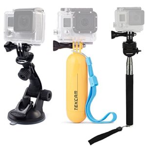 tekcam action camera accessories kits bundle compatible with gopro hero 11 10 9 8 7/akaso ek7000/brave 4/7 le/ v50x/dragon touch 4k camera car suction cup mount floating handle grip selfie stick
