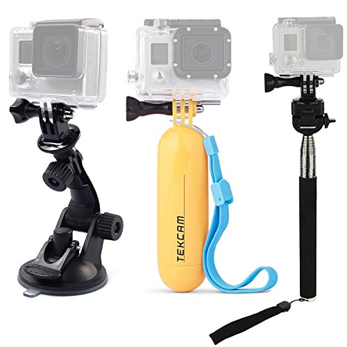 TEKCAM Action Camera Accessories Kits Bundle Compatible with Gopro Hero 11 10 9 8 7/AKASO EK7000/Brave 4/7 LE/ V50X/Dragon Touch 4k Camera Car Suction Cup Mount Floating Handle Grip Selfie Stick