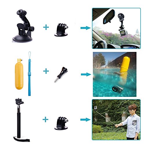 TEKCAM Action Camera Accessories Kits Bundle Compatible with Gopro Hero 11 10 9 8 7/AKASO EK7000/Brave 4/7 LE/ V50X/Dragon Touch 4k Camera Car Suction Cup Mount Floating Handle Grip Selfie Stick