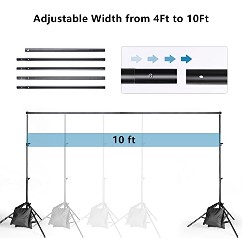 Backdrop Stand 6.5x10ft, ZBWW Photo Video Studio Adjustable Backdrop Stand for Parties, Wedding, Photography, Advertising Display