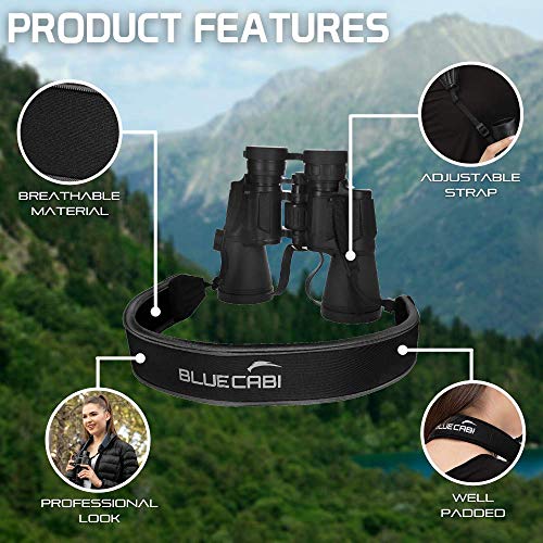 BlueCabi Neoprene Neck Shoulder Strap for Cameras and Binoculars - Comfortable Adjustable Fit for Men and Women with Anti Slip Material - Lightweight Design for Binocular Telescopes, and Rangefinders