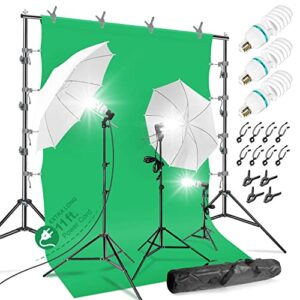 LimoStudio 10 x 9.6 ft. Heavy Duty Backdrop Stand / 10 x 20 ft. Green Background Screen / 700W Continuous Output Umbrella Lighting Kit, AGG408