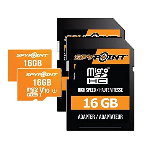 Spypoint 16GB Micro SD Card with SD Card Adapter, SDHC Class10 Memory Card for Trail Cameras (Pack of 2)