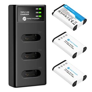 firstpower np-bx1 battery 3-pack and triple slot charger for sony zv-1 sony dsc-rx100, dsc-rx100 ii, dsc-rx100m ii, dsc-rx100 iii, dsc-rx100 iv, dsc-rx100 v/vii and more