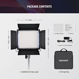 NEEWER RGB1200 60W RGB LED Video Light with APP & 2.4G Control, 22000 Lux@0.5m/1% Precise Min Dimming/360° RGB/ CRI 97+/TLCI 98+/2500K-8500K/18 Light Scenes for Studio Lighting Photography Videography