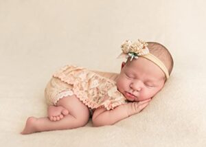terriboo newborn photo shooting prop baby girl romper infant photography outfit with matching flower headband (pink)