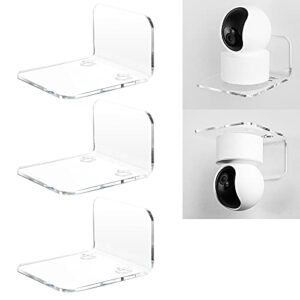 oaprire acrylic floating wall shelves set of 3 for security cameras, baby monitors, speakers – universal small wall shelf with cable clips, 10-piece strong tapes, no drill (clear)