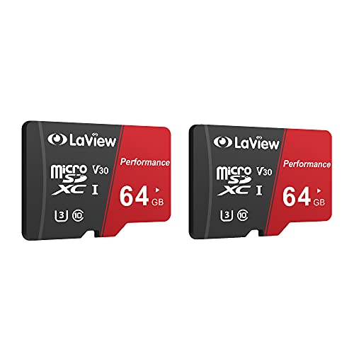 LaView 64GB Micro SD Card 2 Pack, Micro SDXC UHS-I Memory Card – 95MB/s,633X,U3,C10, Full HD Video V30, A1, FAT32, High Speed Flash TF Card P500 for Computer with Adapter/Phone/Tablet/PC