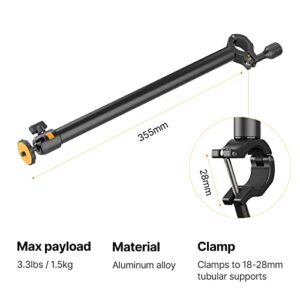 JUSMO Auxiliary Holding Arm with 360° Ballhead for Small Camera/Gopro/Light/Webcam and More, Suitable for 20mm-30mm Rod Pole (LS02A)