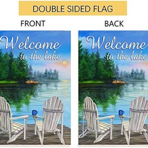 ATOLY Welcome to The Lake Chair Garden Flag Yard Flag Vertical Double Sided Burlap Garden Flag for Farmhouse Yard Outdoor Decor 12 x 18 Inch