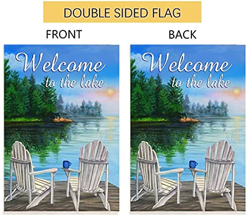 ATOLY Welcome to The Lake Chair Garden Flag Yard Flag Vertical Double Sided Burlap Garden Flag for Farmhouse Yard Outdoor Decor 12 x 18 Inch