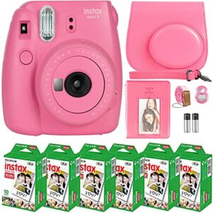 fujifilm instax mini 9 instant camera + fujifilm instax mini film (60 sheets) bundle with deals number one accessories including carrying case, selfie lens, photo album (flamingo pink)