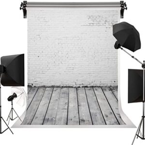 White Brick Wall Gray Wooden Floor Photography Backdrop 5X7FT Polyester Baby Cake Smash Birthday Party Background Newborn Portrait Photo Background Shoot Props Supplies