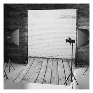 White Brick Wall Gray Wooden Floor Photography Backdrop 5X7FT Polyester Baby Cake Smash Birthday Party Background Newborn Portrait Photo Background Shoot Props Supplies