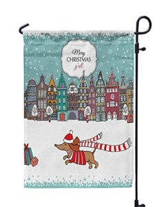 grootey welcome garden flag home yard decorative 12x18 inches christmas card european color houses dog double sided seasonal garden flags kids christmas flag