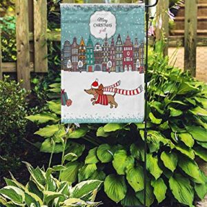 GROOTEY Welcome Garden Flag Home Yard Decorative 12X18 Inches Christmas Card European Color Houses Dog Double Sided Seasonal Garden Flags Kids Christmas Flag