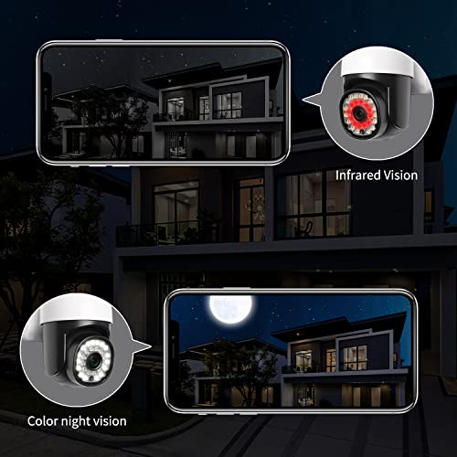 Security Camera Outdoor 2 Pack, 2.4G/5G WiFi 360° PTZ Security Cameras Outdoor for Home Security,Night Vision, Human PIR Detection, 2 Way Audio,IP65, Free Cloud Storage